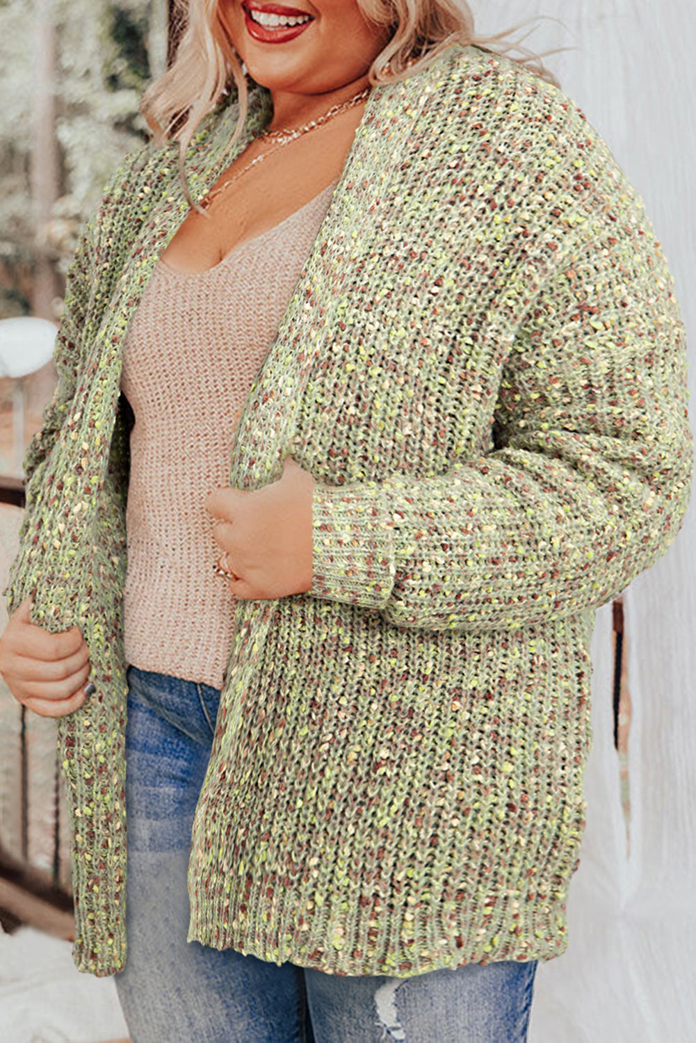 Sage Green Open Front Knit Plus Size Cozy Cardigan