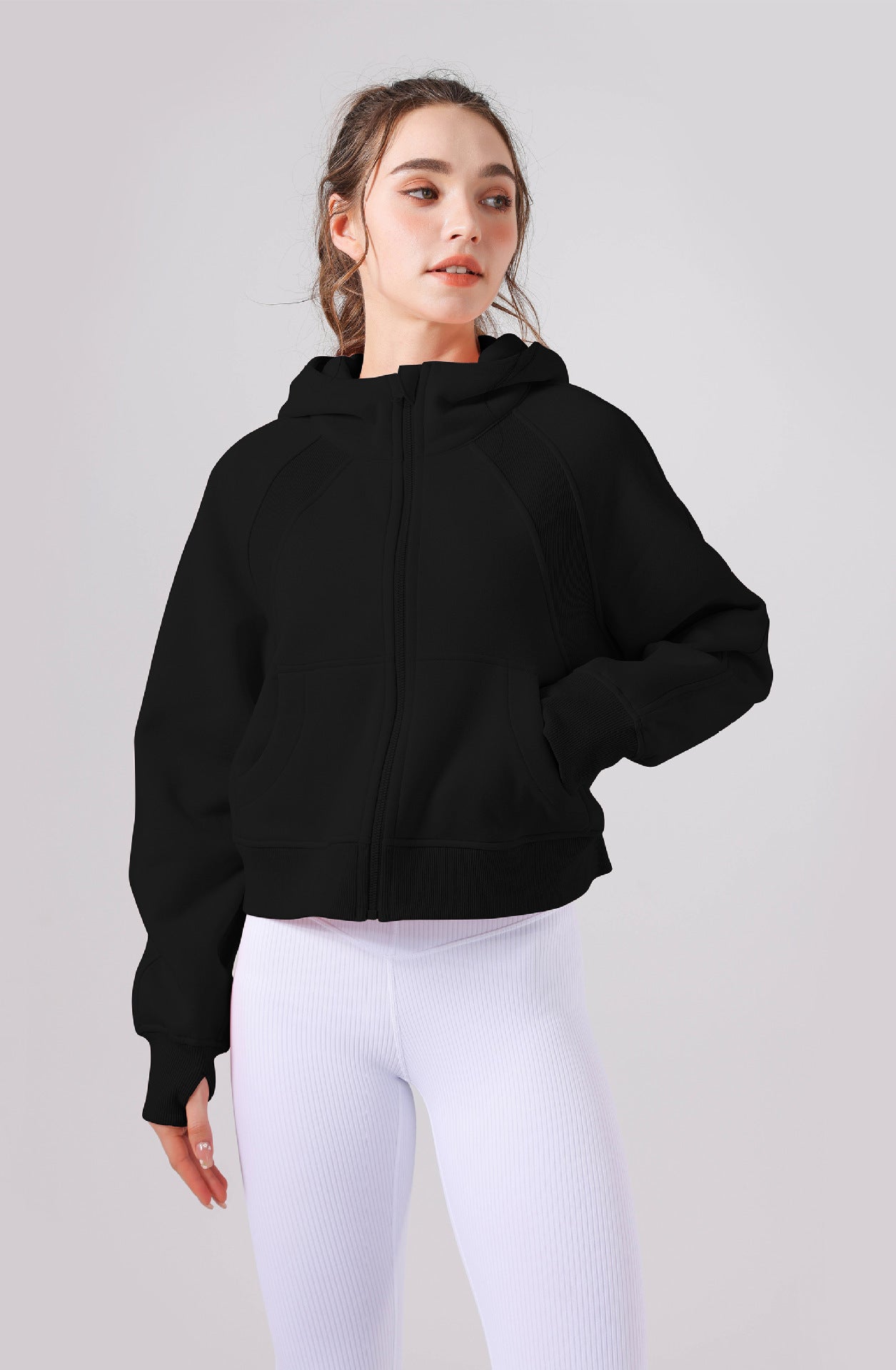 Fleece-lined Yoga Clothes Hooded Sweater Loose Thick Casual Zipper Sports Top