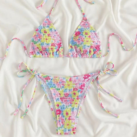 Women's Swimsuit Smocking Sexy Three-point Banded Bikini