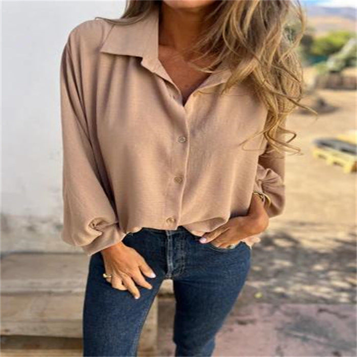 Women's Long-sleeved Lapel Button Shirt Top