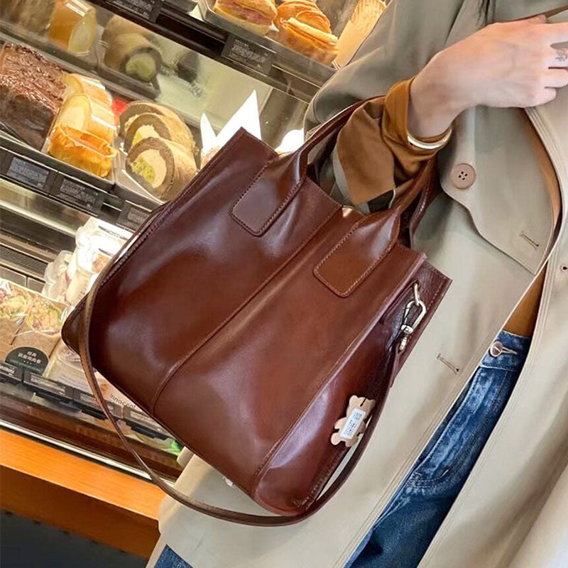 Women's Genuine Leather Crossbody Tote Handbag