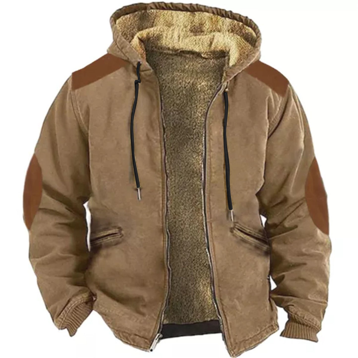 Solid Color Hooded Sweater Brown Lining Cotton-padded Jacket