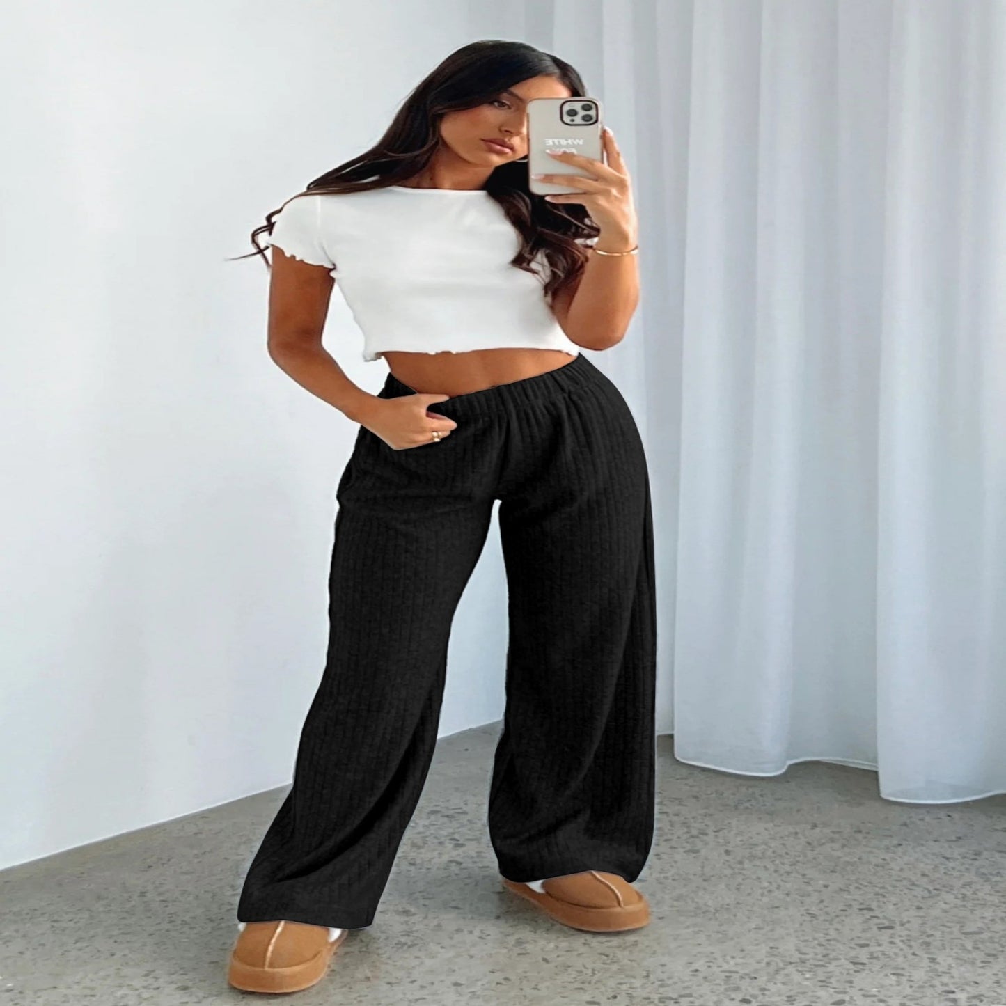 Fashion Brushed Women's Clothing Casual Straight Trousers