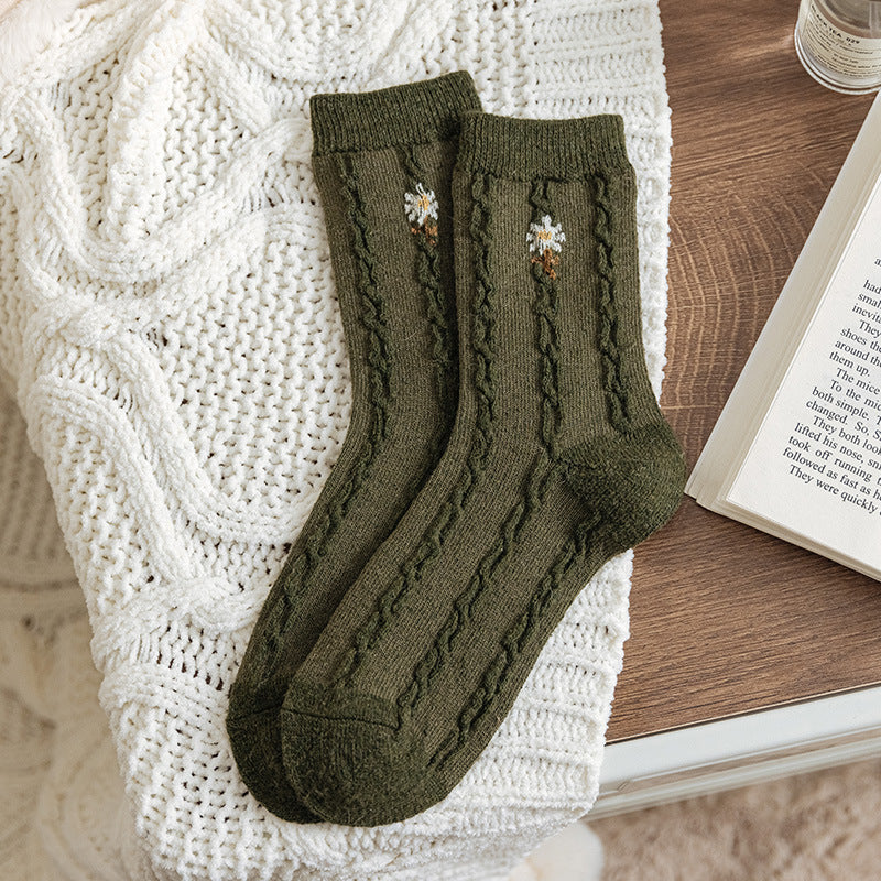Women's Green Wool Socks Thickened