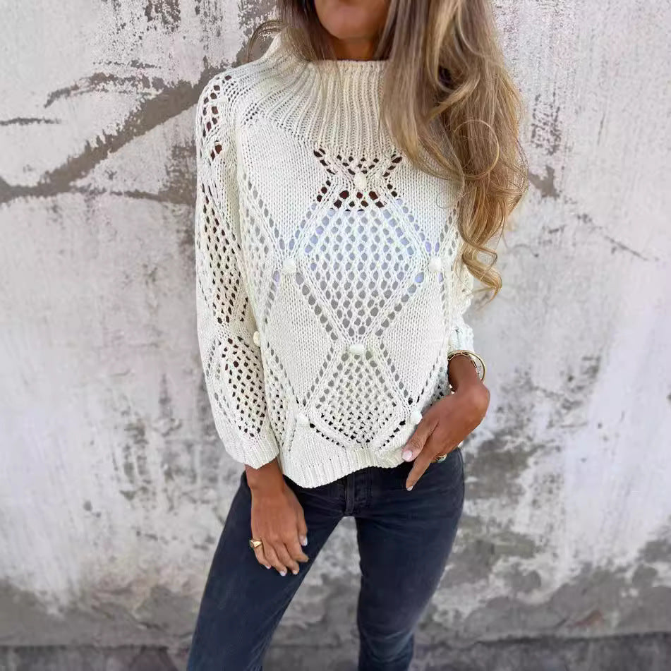 European And American Leisure Loose Hollow Out Sweater Round Neck Knitted Top