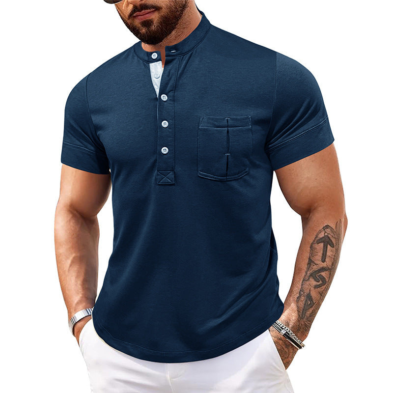 Outdoor Autumn And Winter Round Neck Open Tube Henry Short Sleeve Pocket Men's Polo Shirt