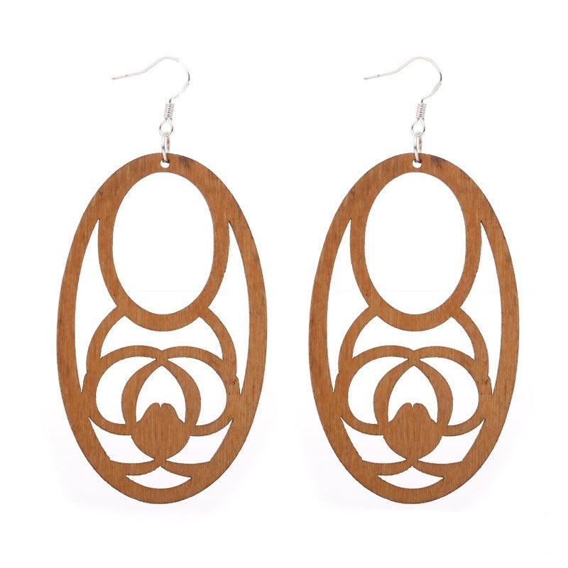 Exaggerated African Pattern Geometric Wooden Earrings Brown