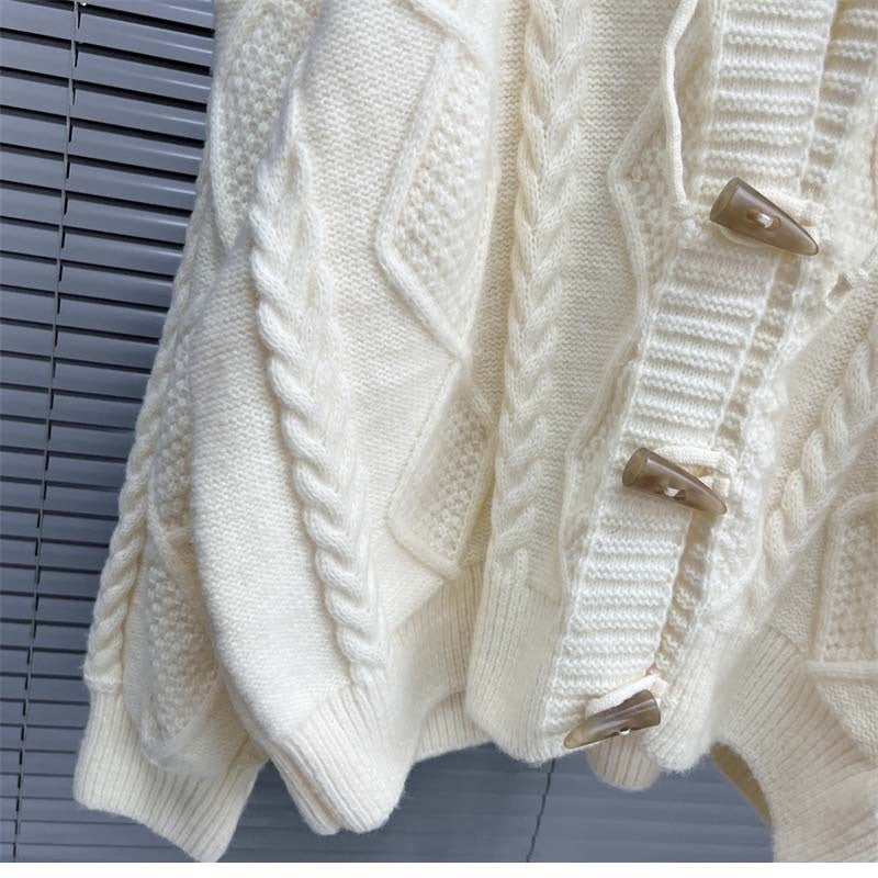 Gentle Soft Glutinous Sweater Coat College Style Horn Button Japanese Lazy Knitted Cardigan