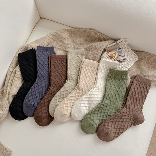 Women's Medium Cashmere Plain Checked Reverse Knitting Socks