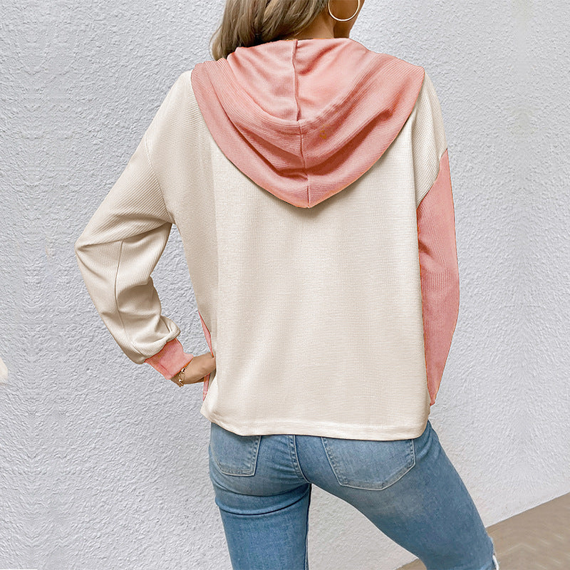 Contrast Color Hooded Women's Sweater