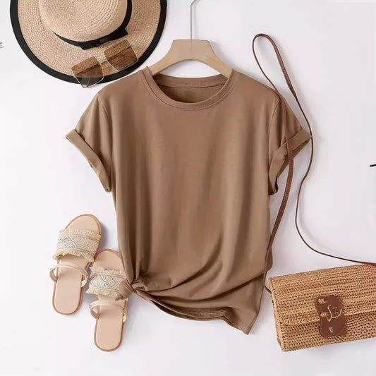 Solid Color Spring And Summer Round Neck Women's T-shirt