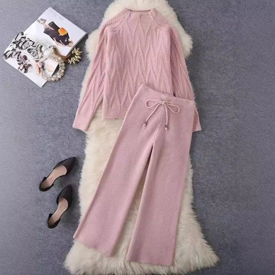 Knitted Sweater Wide Leg Pants Two-piece Set