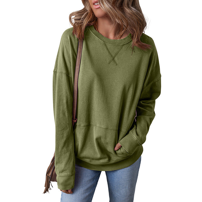 Casual Loose Shoulder Long Sleeve Bottoming Shirt For Women