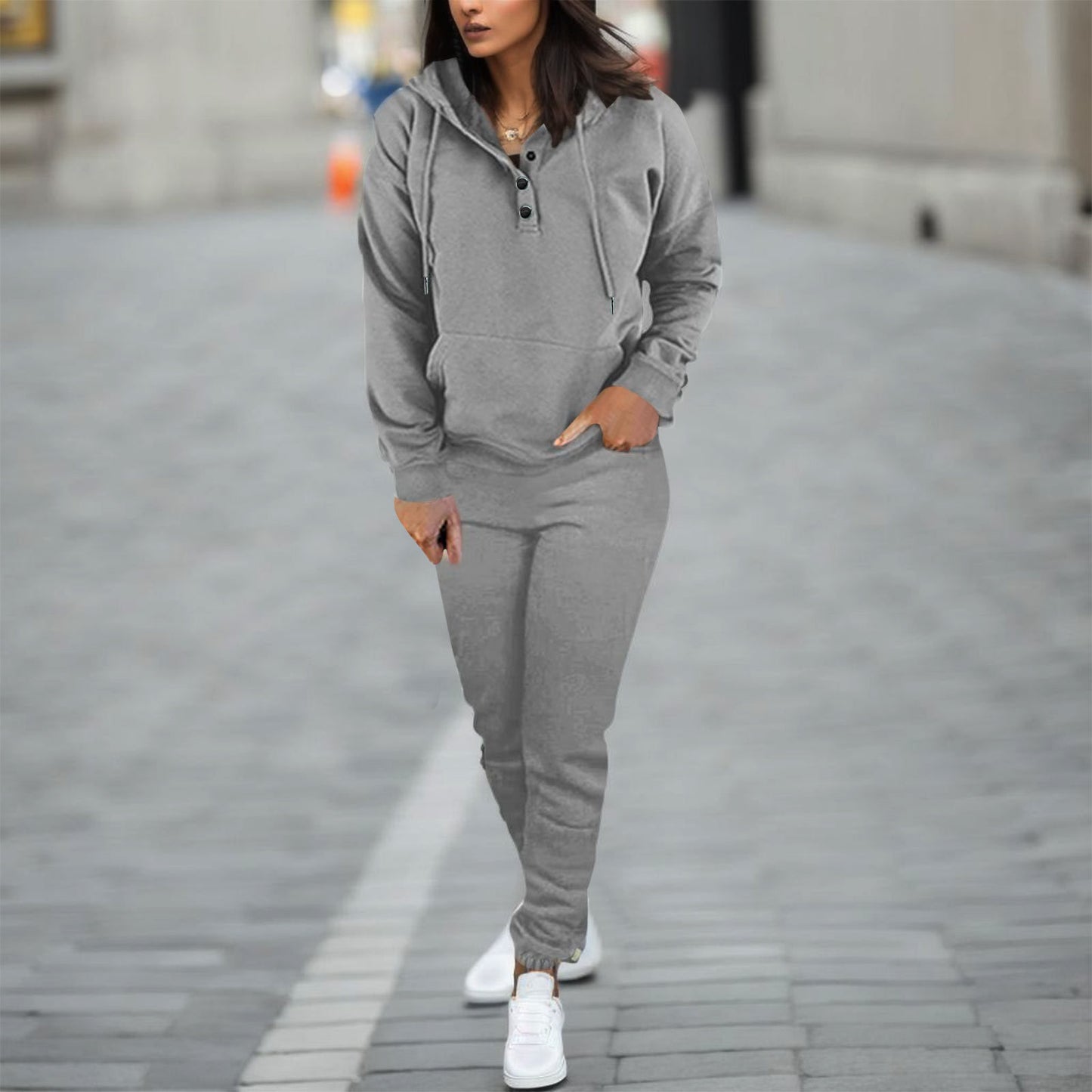 Solid Color Hooded Long Sleeve Sweater Fashion Ankle-tied Trousers Two-piece Suit