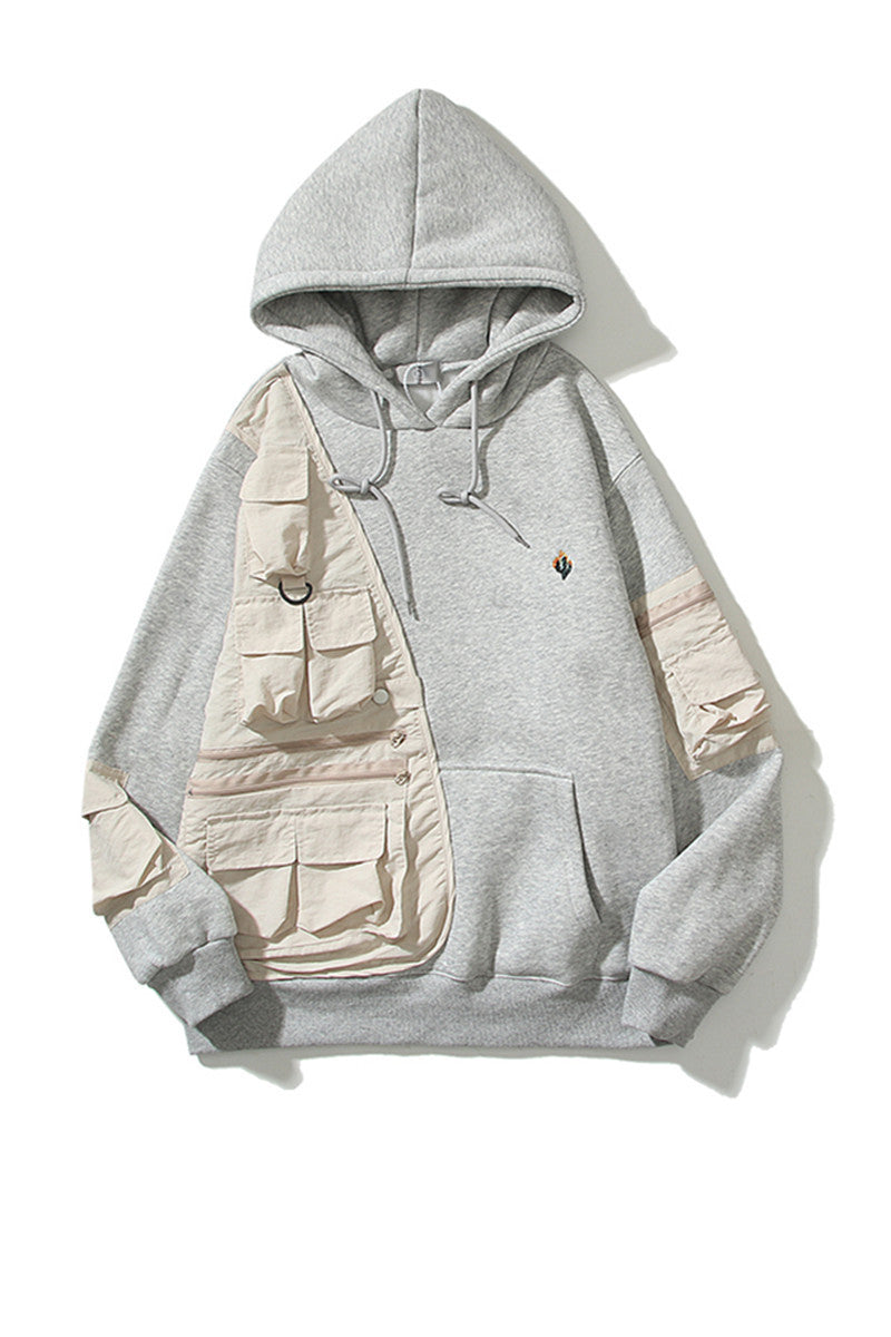 Patchwork Holding Hoodie Loose Casual Hooded Sweater