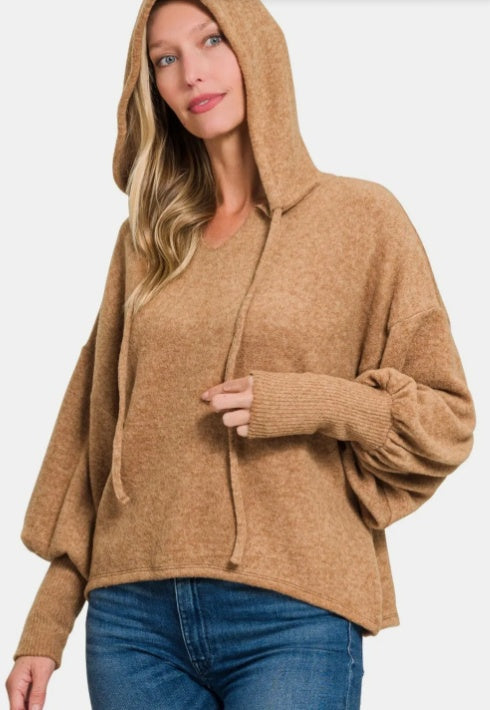 Zenana Brushed Hacci Drop Shoulder Cropped Hoodie