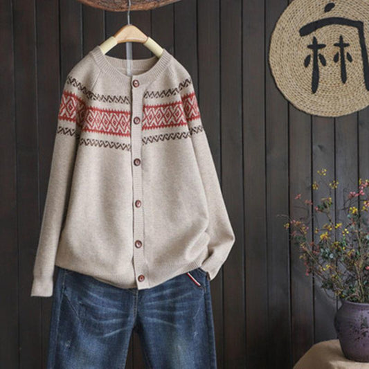 Spring And Autumn Loose Knitted Cardigan Brocade Sweater