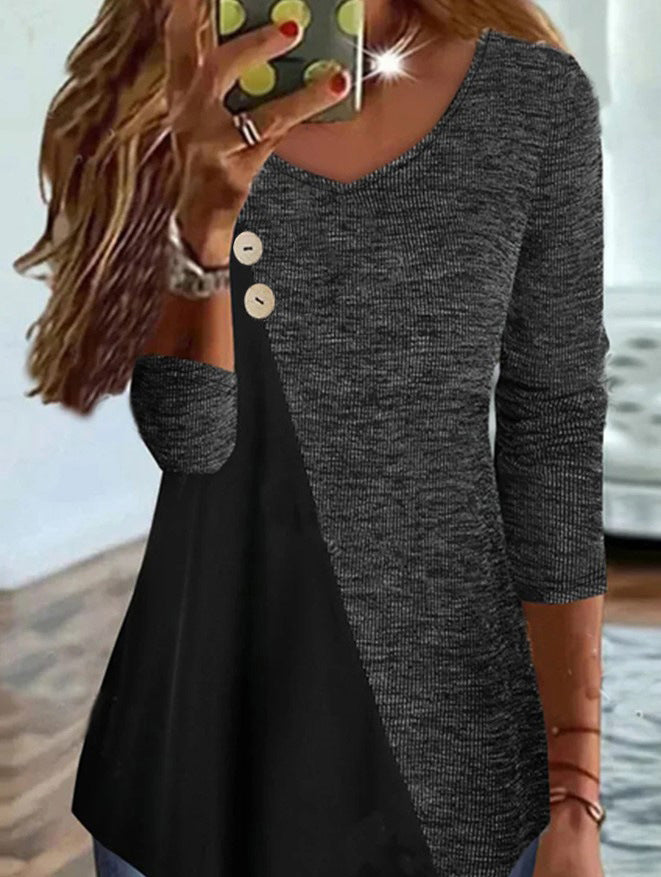 Women's Knitted Button Solid Color Long-sleeved Top