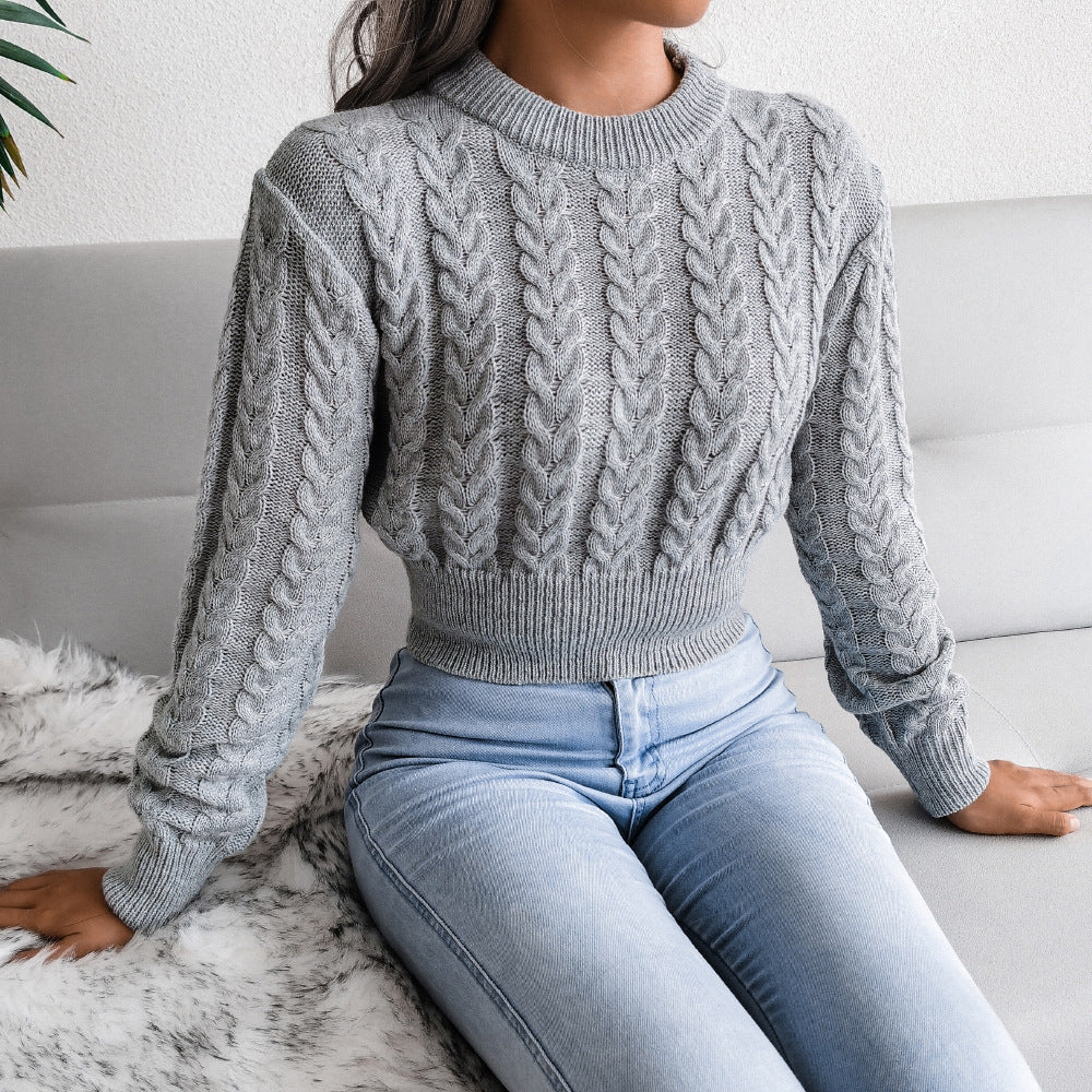 Twist Waist Knitted Cropped Sweater Women's Clothing
