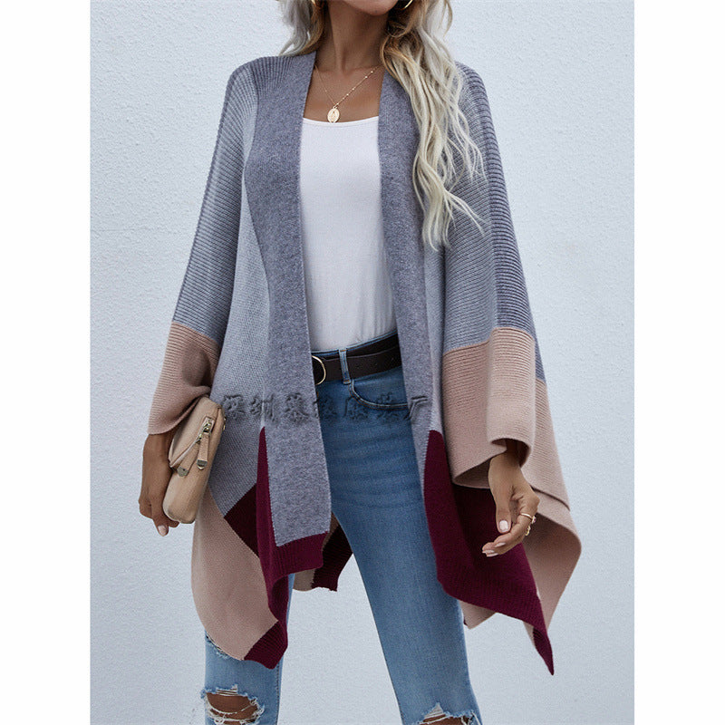 Women's Check Over Sized Fashion Loose Knit Cardigan