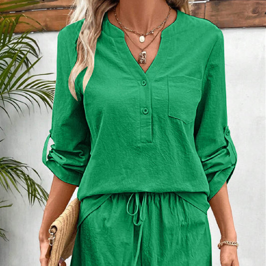 Women's Casual Loose Cotton And Linen Two-piece Suit