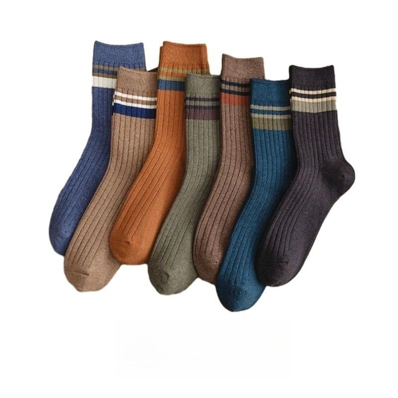 Men's Mid-calf Versatile Solid Ribbed Striped Style Socks
