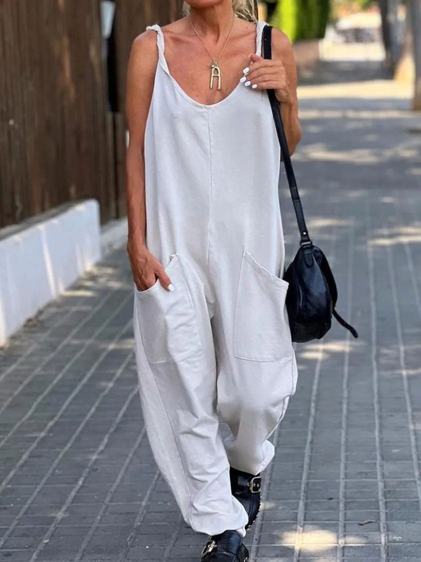 Women's Minimalist Solid Color Casual Jumpsuit