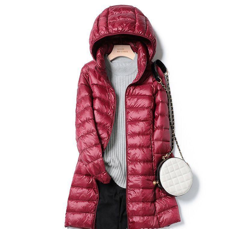 Down Jacket Women's Mid-length Hooded Lightweight Warm Detachable Hat