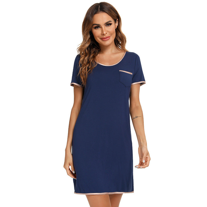 Women's Summer Short-sleeved Contrast Nightdress