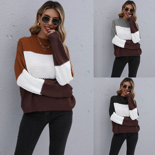 Loose Color Matching Knitwear Round Neck Lazy Young Pullover Sweater