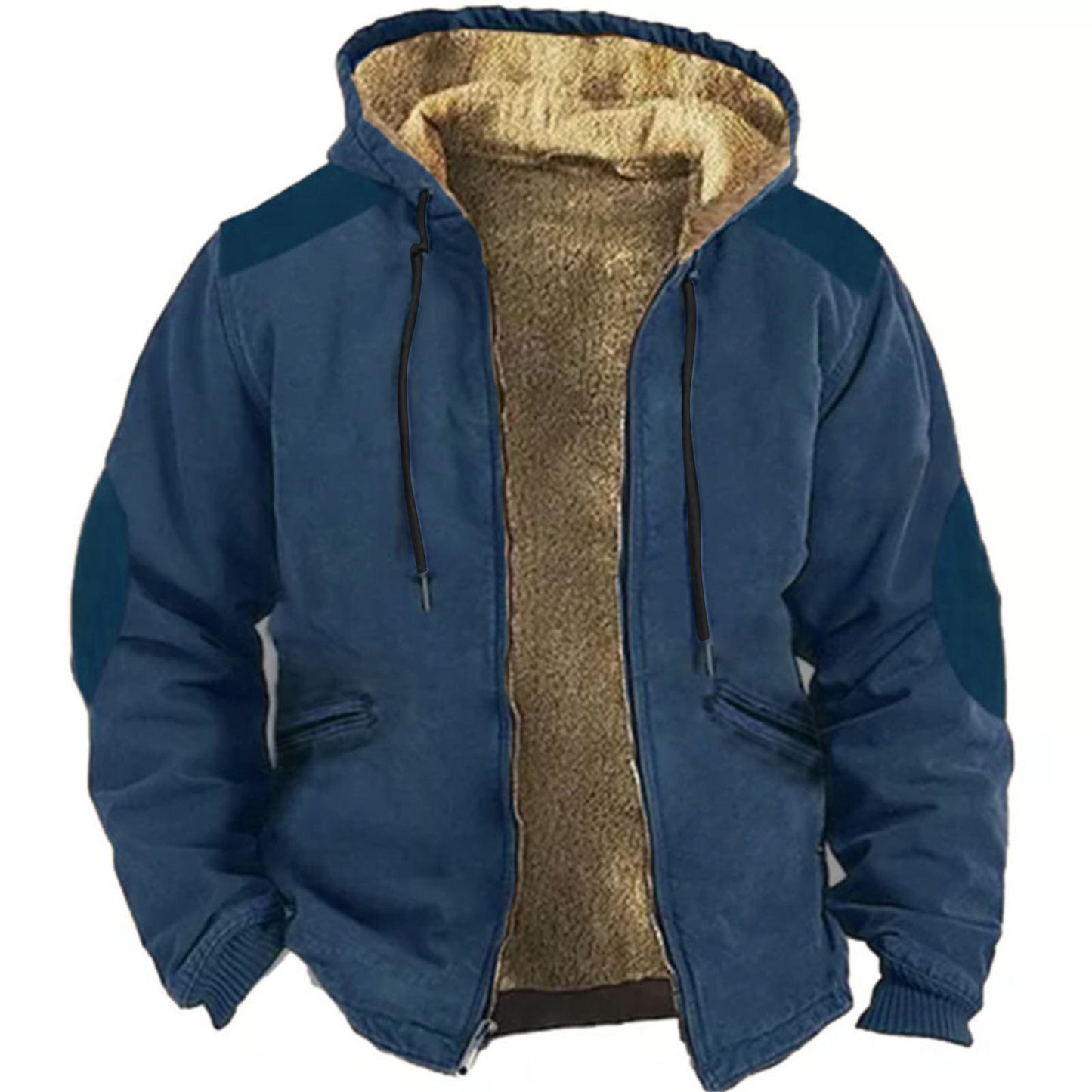 Solid Color Hooded Sweater Brown Lining Cotton-padded Jacket