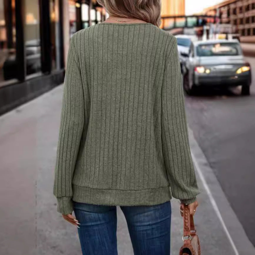 Solid Color Cross Band Women's Knitted Sweater