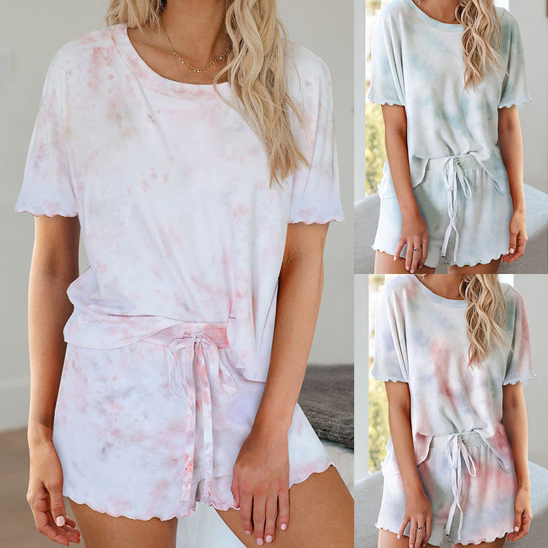 Printed Short-Sleeved Two-Piece Pajamas Tie-Dye Home Wear