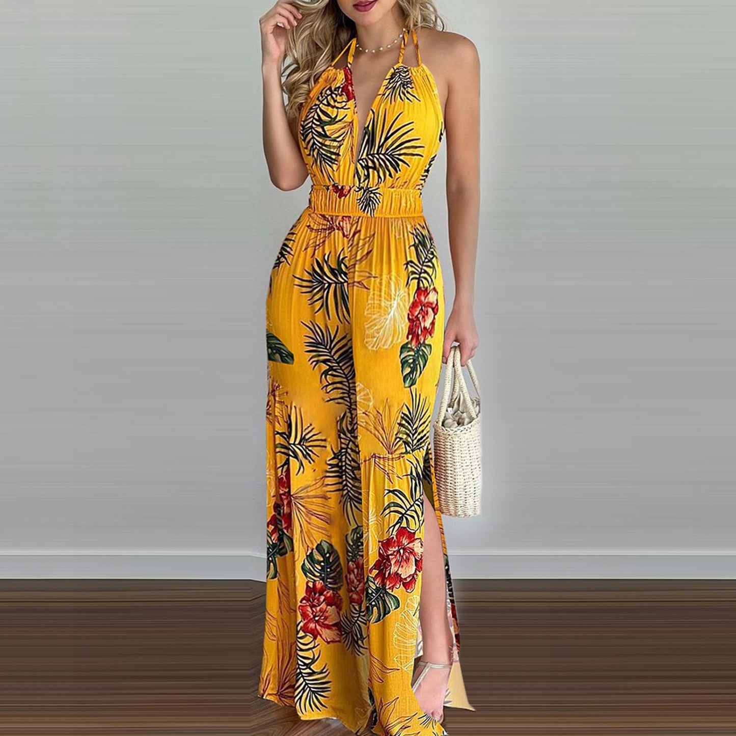 Printed Suspender Dress  Loose Jumpsuit