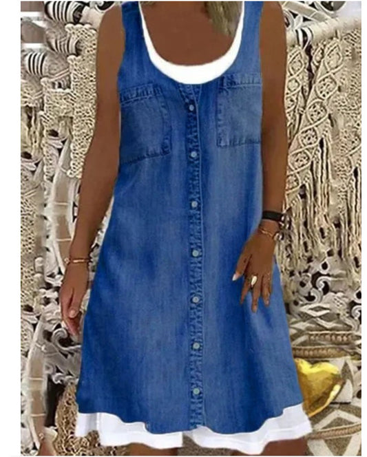 Round Neck Halterneck Fake Jean Casual Dress