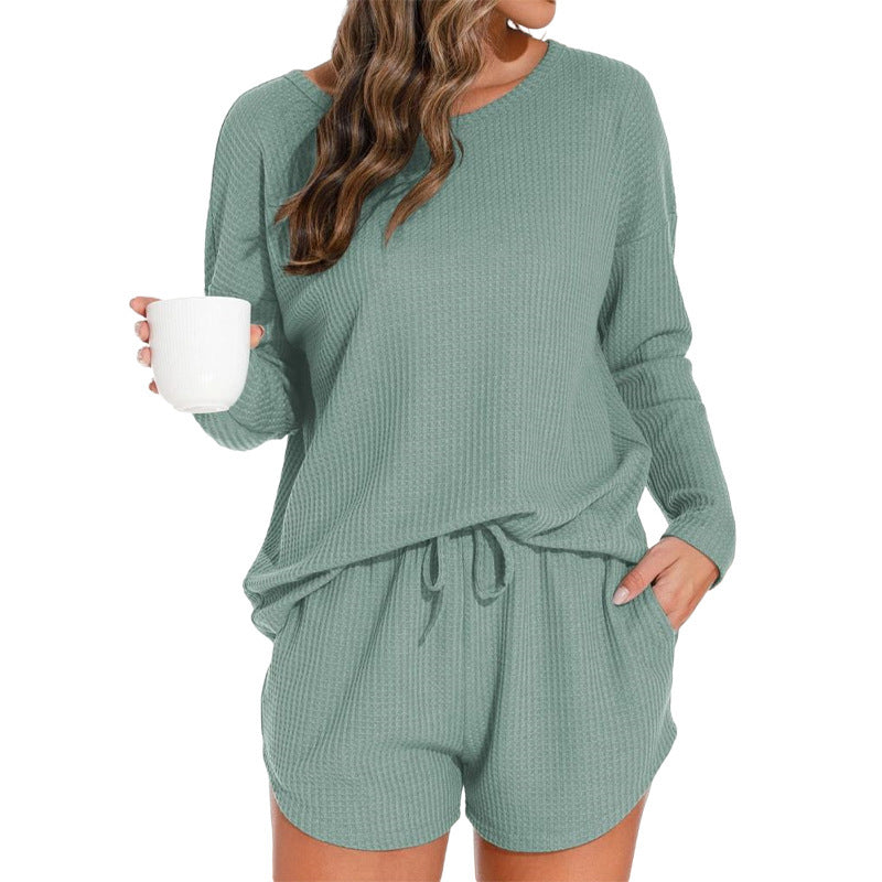 Waffle Knit Women's Long-sleeved Pajamas Suit