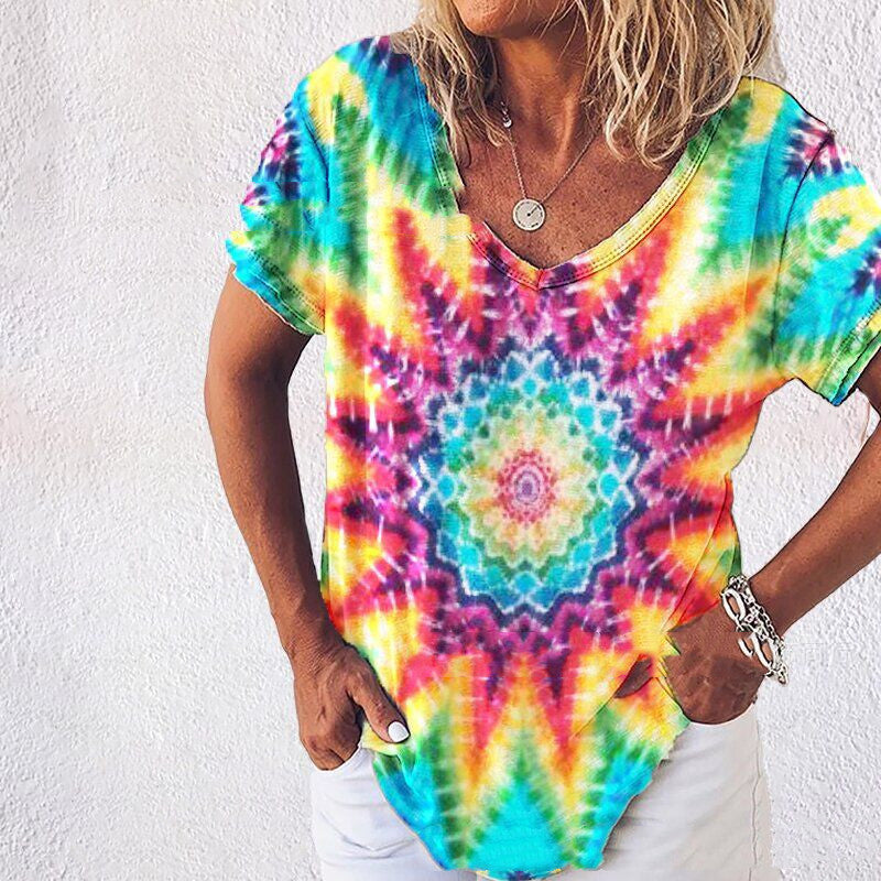 Tie-dye Gradient Loose Plus Size Ladies Rainbow Loose T-shirt