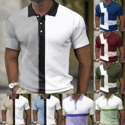 Men's Short Sleeved Color Matching Zipper