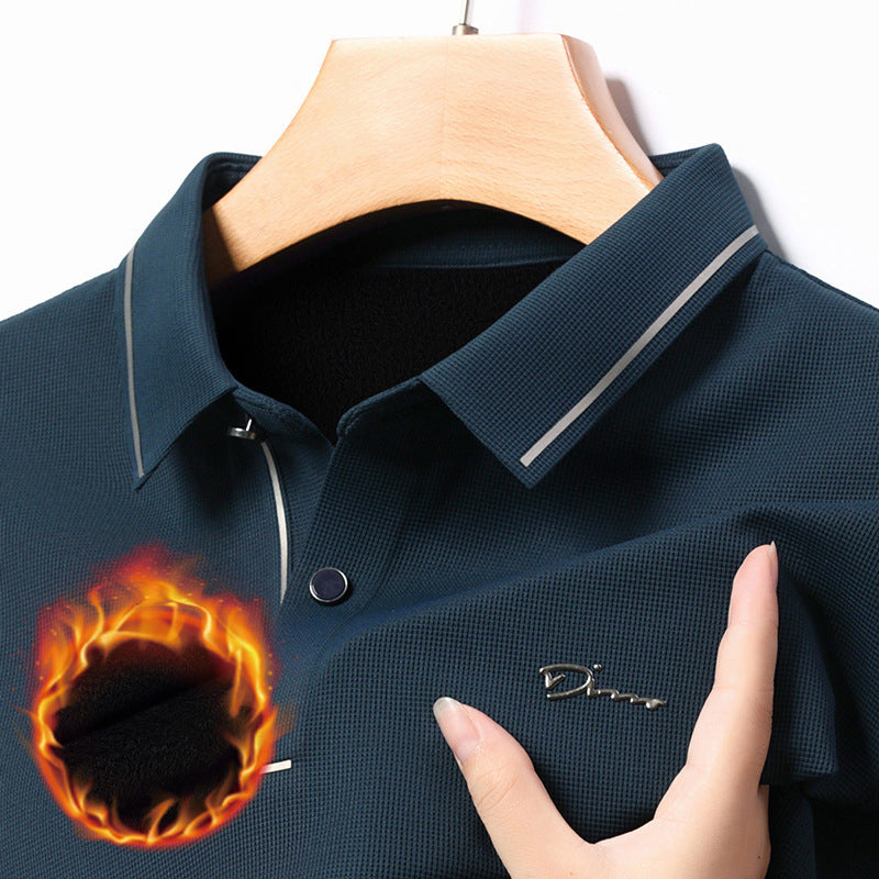 Long Sleeve T-shirt Men's Lapel Stretch Keep Warm Middle-aged Shirt Men