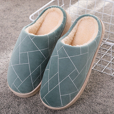 Winter House Shoes Geometry Pattern Print Slippers With Warm Plush