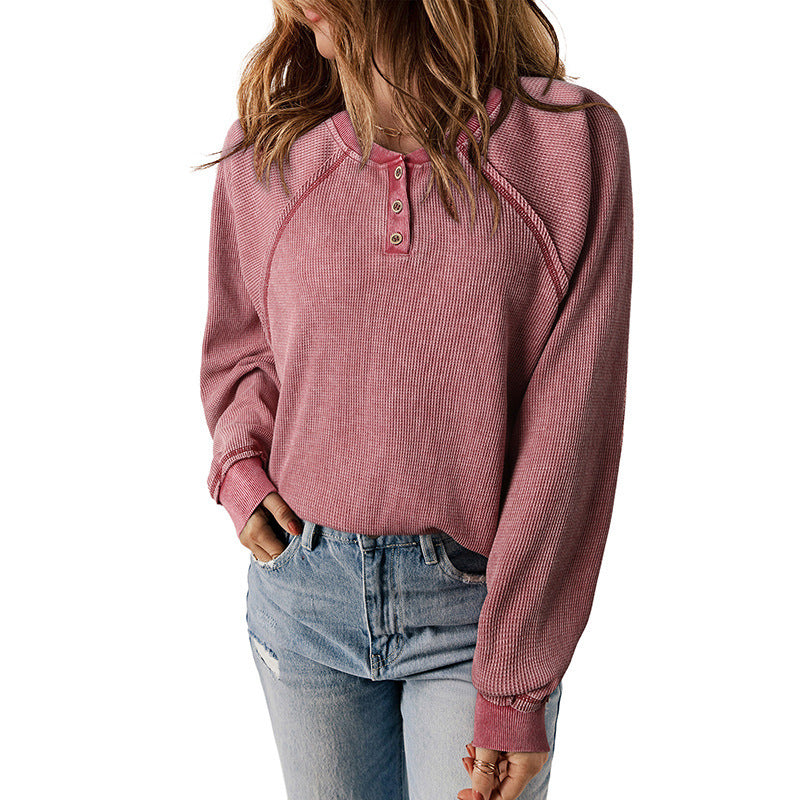 Shiying Autumn New Loose Button Pullover Long Sleeve Top Women's Sweater