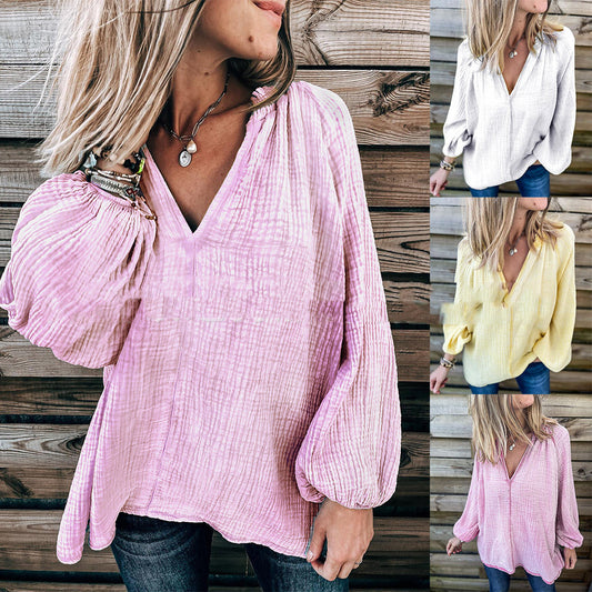 Solid Color Casual Loose Long Sleeve Shirt Top