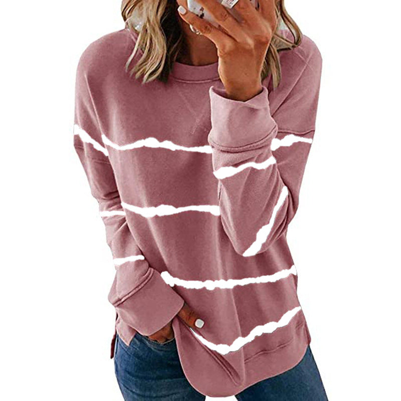 Women's Tie Dye Striped Crewneck Loose Long Sleeve Sweatshirt