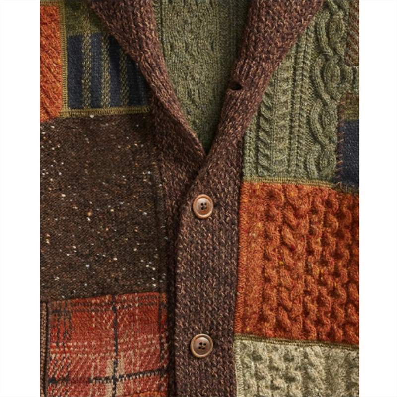 Patch Color Matching Sweater Casual Cardigan Coat