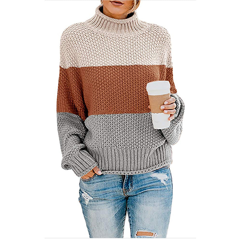 Thick Line Colorblock Turtleneck Pullover Sweater