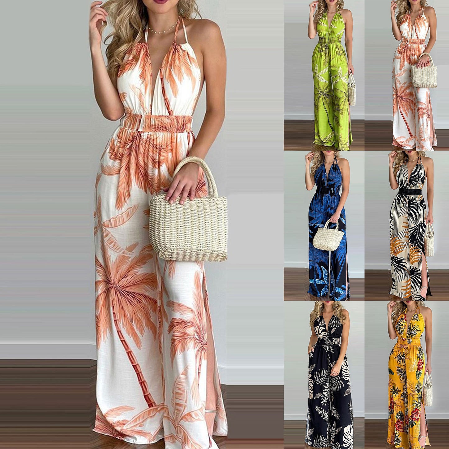 Printed Suspender Dress  Loose Jumpsuit