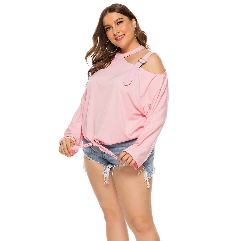 Summer Shoulder Strap Decorative Solid Color Top Bow Long Sleeve Shoulder T-shirt