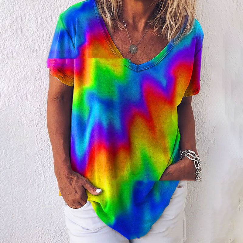 Tie-dye Gradient Loose Plus Size Ladies Rainbow Loose T-shirt