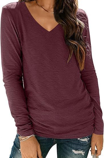 Women's V-neck Long Sleeve Loose T-shirt Shirt