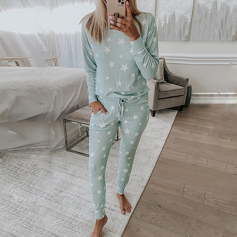 Printed Long-Sleeved Casual Home Service Suit Pajamas Women